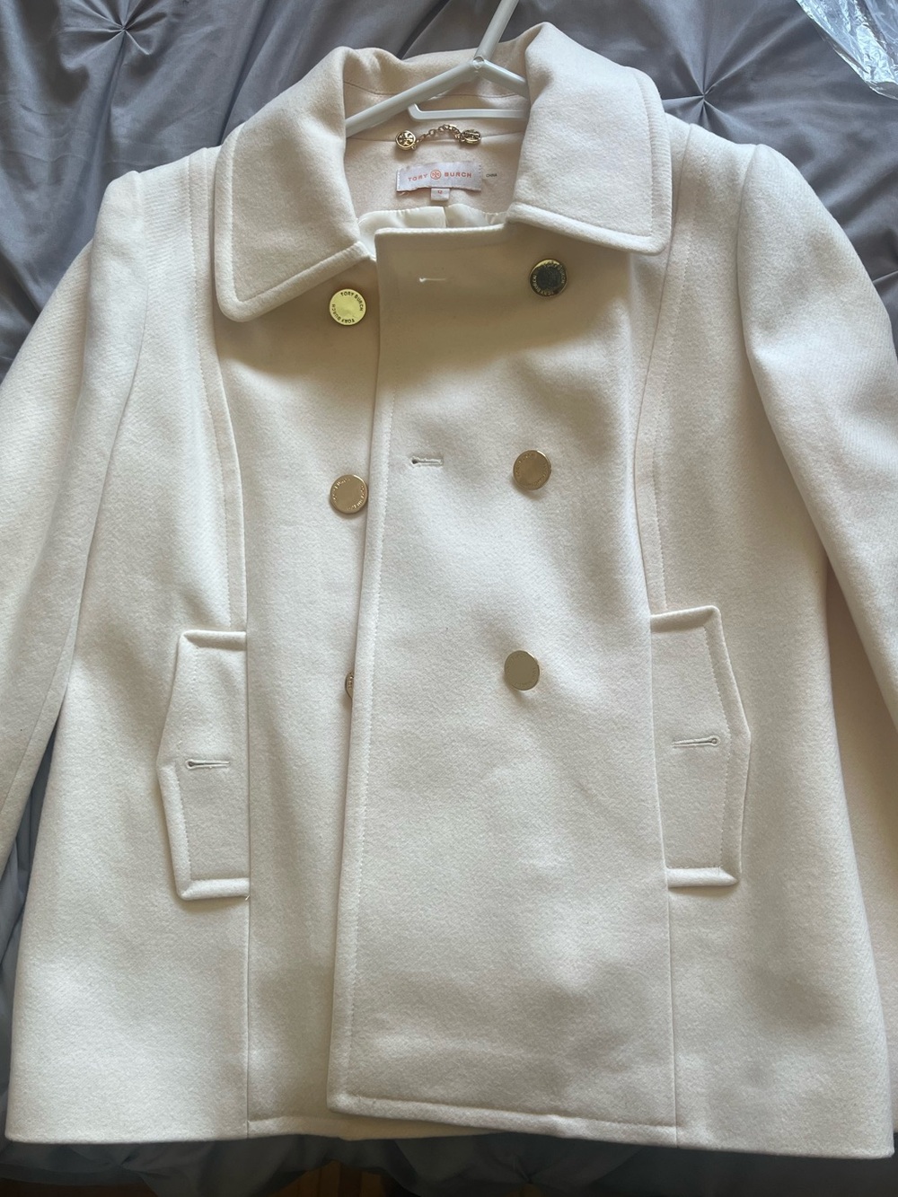 Tory Burch Women's Cream Double-Breasted Wool Coat